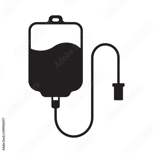 Simple black and white illustration of an intravenous drip bag and tubing