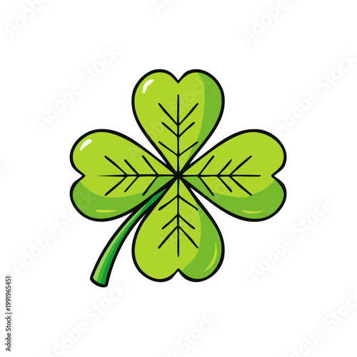 Vibrant green four leaf clover illustration symbolizing luck and good fortune