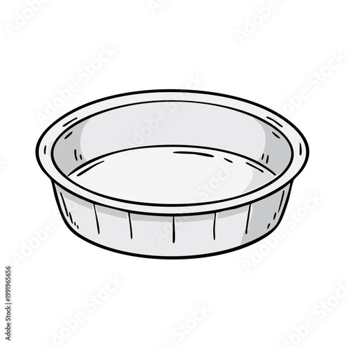 Simple illustration of an empty round aluminum foil baking dish or pie pan