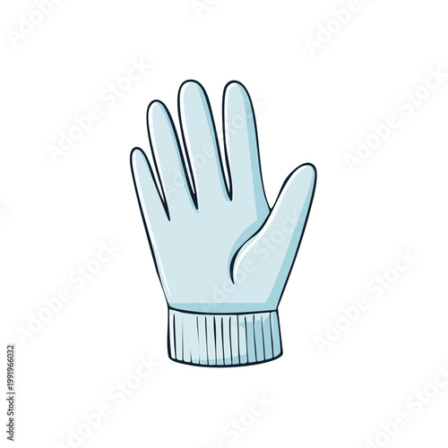 Illustration of a light blue medical glove with five fingers and a ribbed cuff, a symbol of protection and hygiene