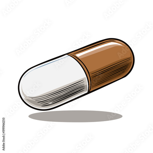 Brown and white capsule with a shadow illustration
