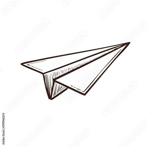 Hand drawn sketch of a classic paper airplane in flight against a white background