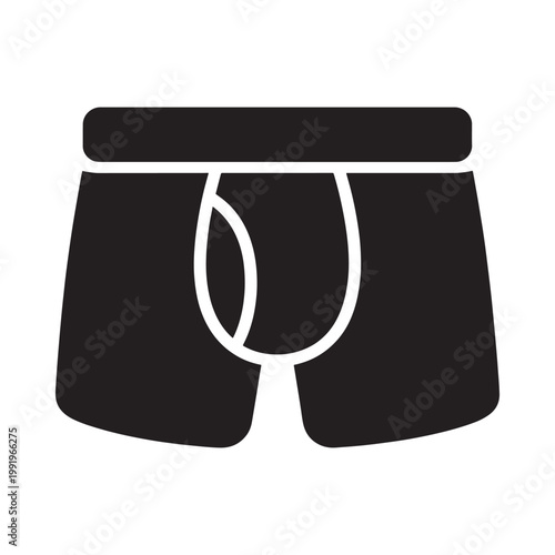 Simple black and white illustration of a pair of men s boxer briefs