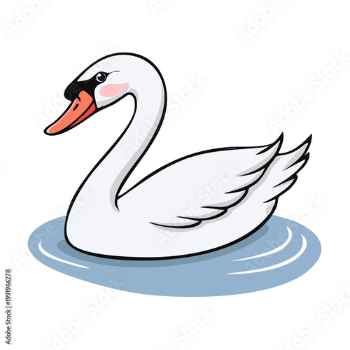 Elegant White Swan Swimming Gracefully on Calm Water Illustration