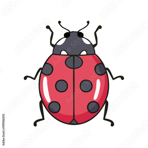 Cute cartoon ladybug with black spots on red shell illustration