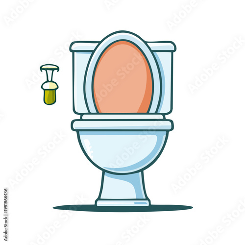 Illustration of a clean white toilet with a closed seat and flush lever on a white background