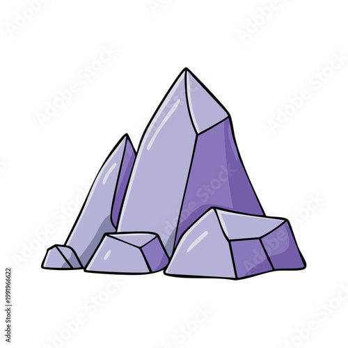 Geometric cluster of stylized purple amethyst crystals
