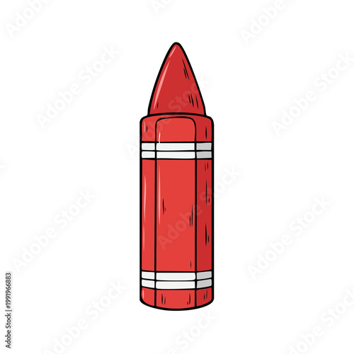 Vibrant Red Crayon Drawing Tool with White Stripes and Sharp Tip