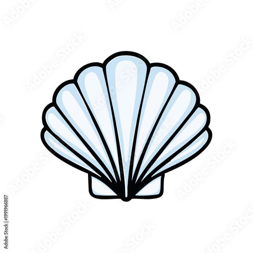 Stylized Seashell Illustration Delicate Ribbed Fan Shape with Outline