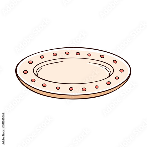 Simple Plate with Pink Dots Decoration, Clean Line Art Design