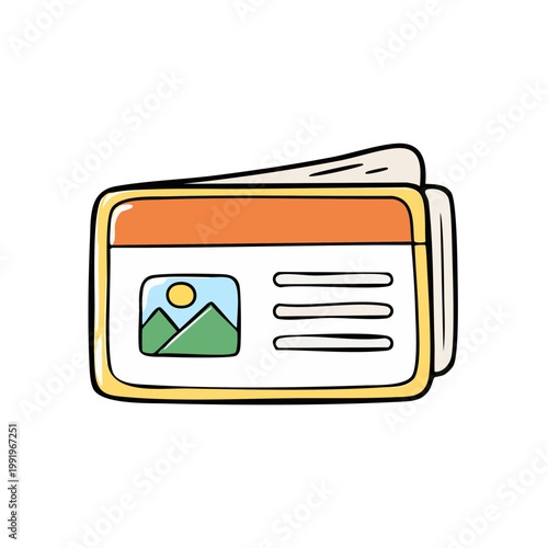 Hand-drawn illustration of a digital news feed on a tablet screen