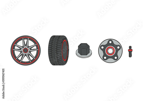 Car Exhaust System Vector Set Muffler Catalytic Converter Flat