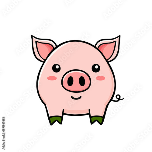 Cute cartoon piglet with pink ears and rosy cheeks simple illustration