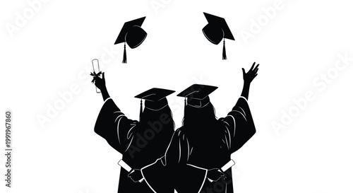 Graduation cap toss, graduates throwing hats, academic achievement, celebration