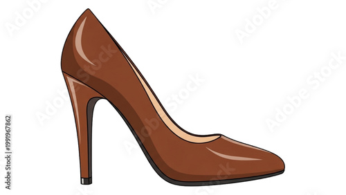 Brown high-heeled shoe with pointed toe on transparent background PNG