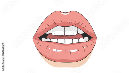 Illustration of smiling lips with white teeth on transparent background PNG