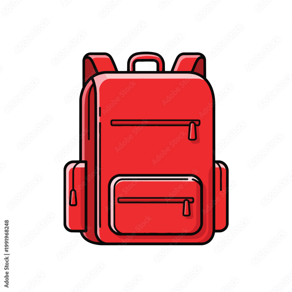 Fototapeta premium A vibrant red school backpack illustration isolated on white background.
