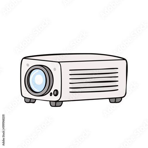 Modern white projector with lens and vents for presentations and home cinema entertainment
