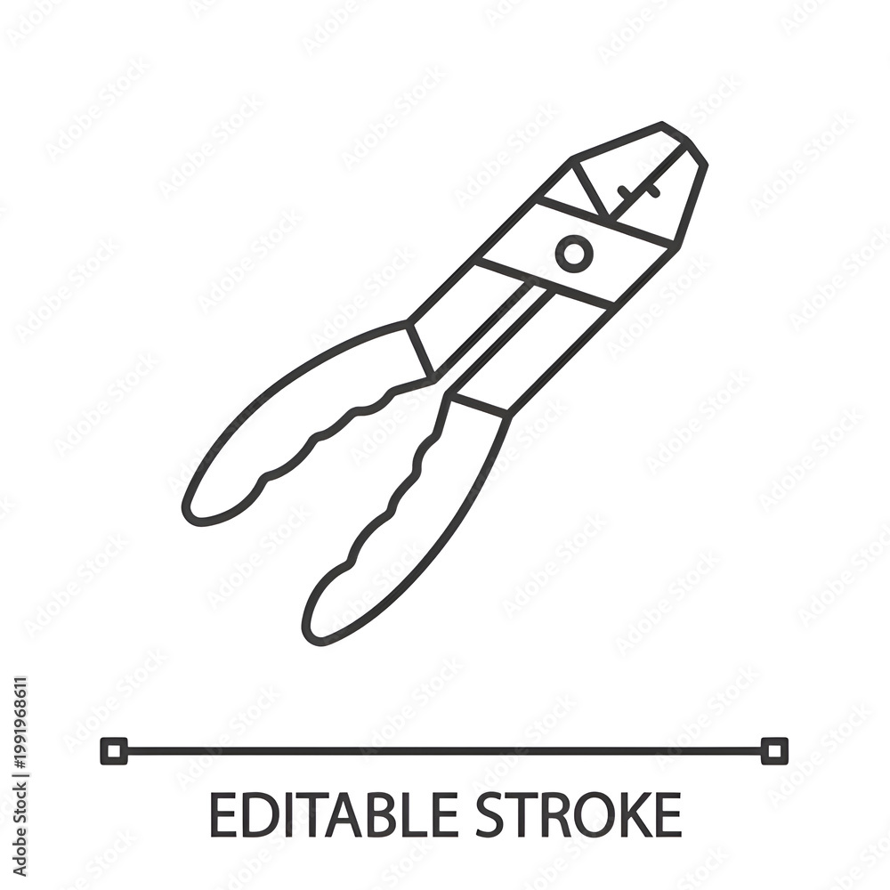 Obraz premium Combination pliers linear icon. Thin line illustration. Contour symbol. Vector isolated outline drawing. Editable stroke