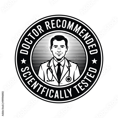 Doctor recommended scientifically tested seal with smiling physician