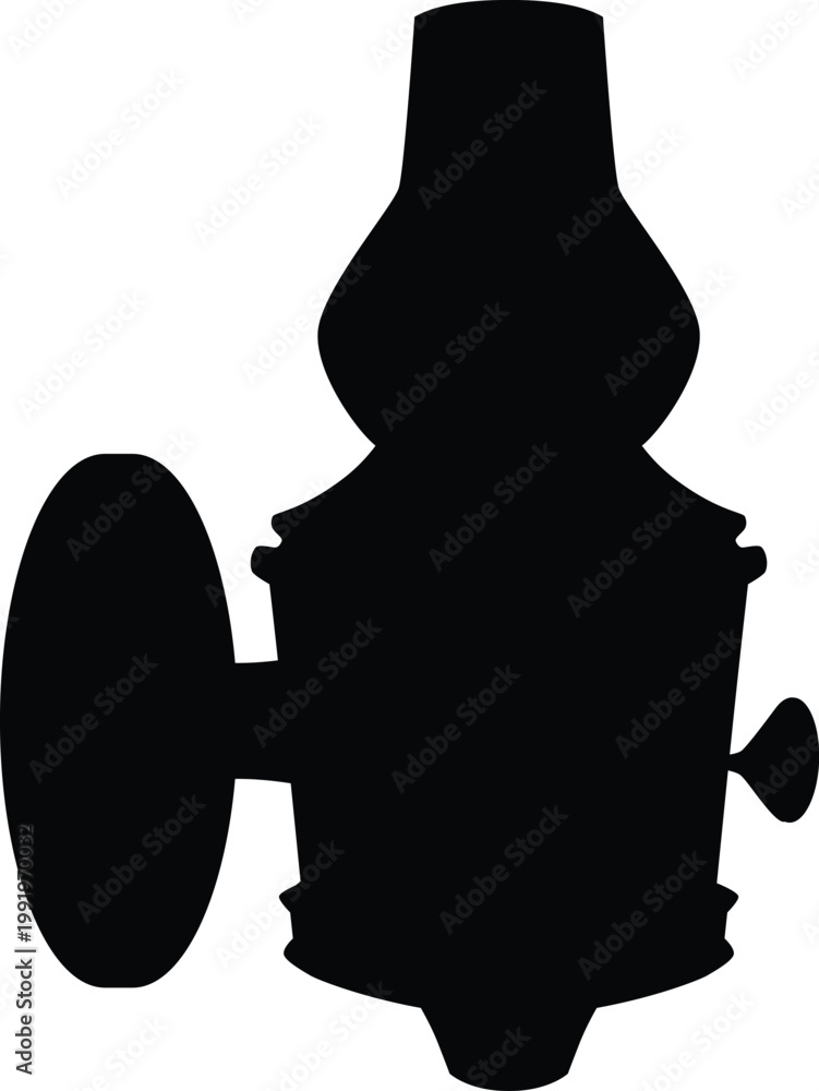 Fototapeta premium Vintage lantern with burning candle black silhouette vector icon, medieval kerosene lamp, antique wall candlestick lamp