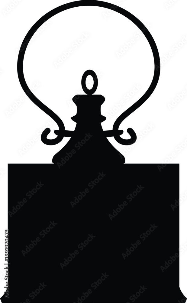 Fototapeta premium Vintage magic lantern vector black silhouette, antique hanging holder square shape with handle, medieval kerosene lamp