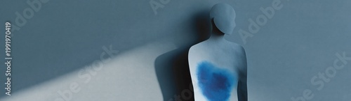 Paper silhouette with blue heart shape and shadow on gray