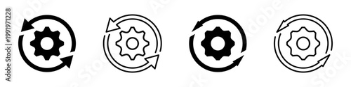 Sync and refresh gear icons set with circular arrows for system updates