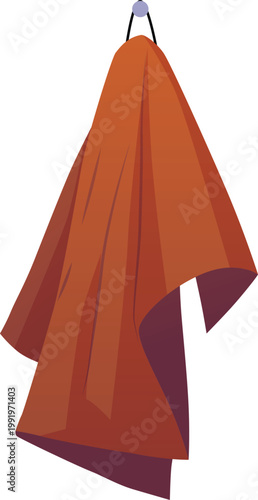 Brown towel on a hanger flat vector icon, cartoon hand towel, clean bath cotton textile for bathroom hygiene procedures