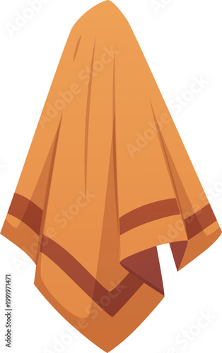 Brown towel on a hanger flat vector icon, cartoon hand towel, clean bath cotton textile for bathroom shower or kitchen