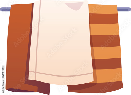 Towels on a wall rack flat vector icon, cartoon hand towel, hygiene clean bath cotton textile for shower or kitchen