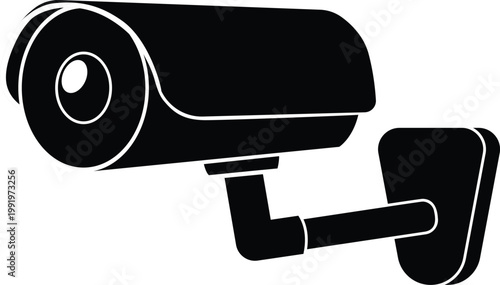 CCTV sign, surveillance video camera black silhouette vector icon, security device, safety monitoring and control system