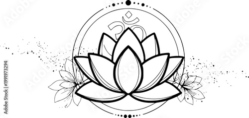 Floral nature and meditation symbol for yoga zen spirituality and wellness beauty bloom featuring a simple black line art lotus flower pictogram – Black Vector Illustration