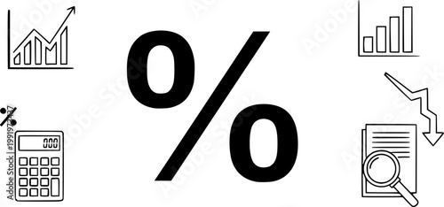 Financial discount and business statistics symbol for math ratio interest and commercial promotion price calculation featuring a simple black line art percentage pictogram – Black Vector Illustration