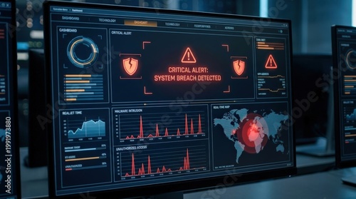 Cybersecurity Monitoring Dashboard Showing Global Alerts.