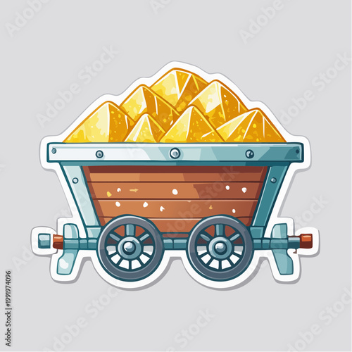 Cartoon mining cart filled with gold nuggets