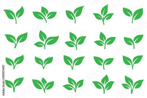 A collection of green leaf icons representing nature and growth