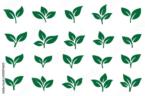 A collection of green leaf icons representing nature and growth