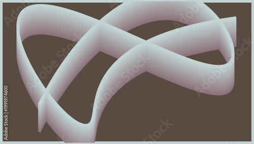 Abstract twisted ribbon loop with smooth gradient shading floating on solid brown background three dimensional vector design