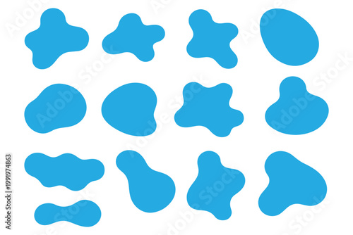 Organic black blobs of irregular shape. Abstract blotch, inkblot and pebble silhouettes, simple liquid amorphous elements. Organic blob shapes collection