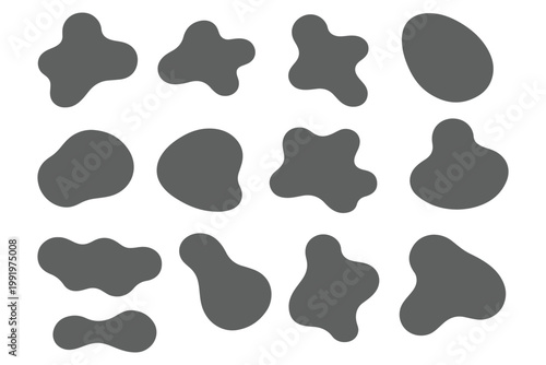 Organic black blobs of irregular shape. Abstract blotch, inkblot and pebble silhouettes, simple liquid amorphous elements. Organic blob shapes collection