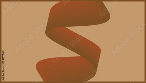 Abstract twisted ribbon S curve in reddish brown on tan background with smooth three dimensional motion vector illustration