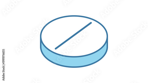 Round Scored Tablet Pill Vector Icon Illustration with Editable Stroke. Modern flat design of a medical drug or vitamin supplement on white background for healthcare and pharmacy concepts.