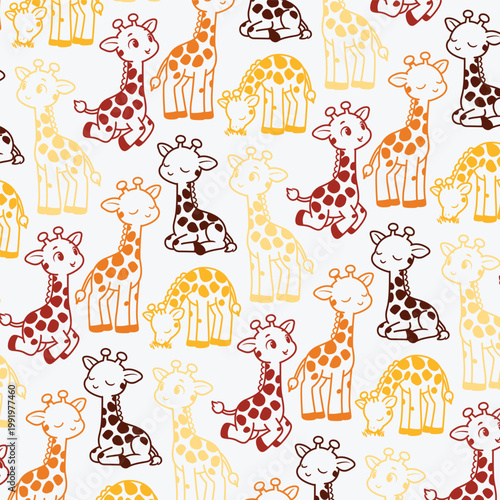 Cute Giraffe and Safari Animals Seamless Pattern Vector Illustration