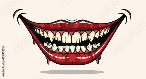 Bild auf Leinwand Creepy Vampire Mouth with Dripping Blood and Sharp Teeth.