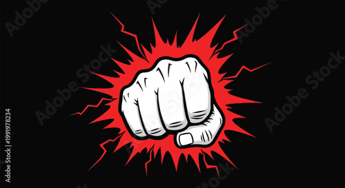 Powerful Fist Punching Forward with Red Energy Burst.