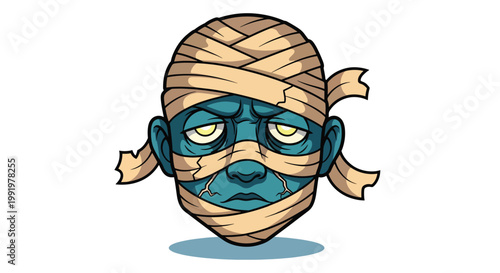 Sad Mummy Head with Bandages.