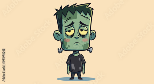 Sad Frankenstein Monster Character Illustration.