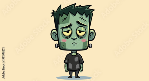 Tablou pe pânză Sad Frankenstein Monster Cartoon Character.