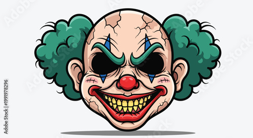 Scary Clown Face with Cracked Skin and Evil Grin.